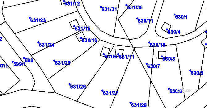 Parcela st. 631/6 v KÚ Vratislavice nad Nisou, Katastrální mapa