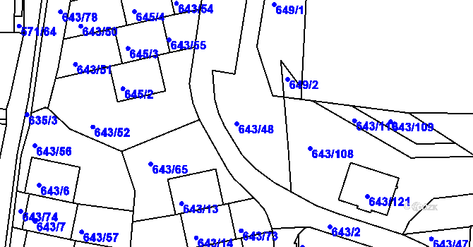 Parcela st. 643/48 v KÚ Vratislavice nad Nisou, Katastrální mapa