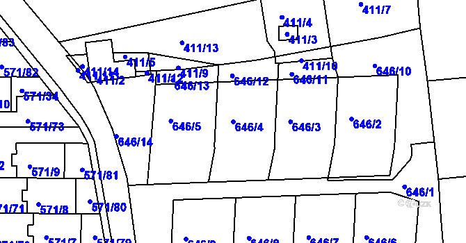 Parcela st. 646/4 v KÚ Vratislavice nad Nisou, Katastrální mapa