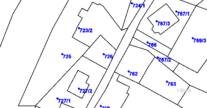 Parcela st. 726 v KÚ Vratislavice nad Nisou, Katastrální mapa