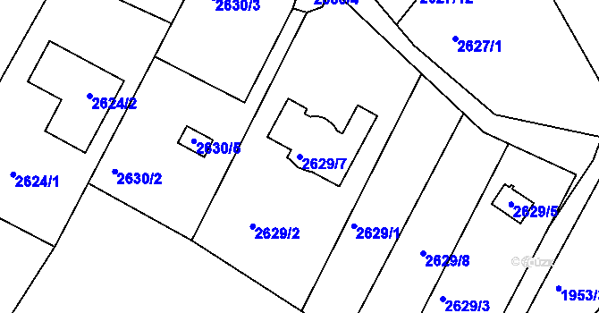 Parcela st. 2629/7 v KÚ Vratislavice nad Nisou, Katastrální mapa