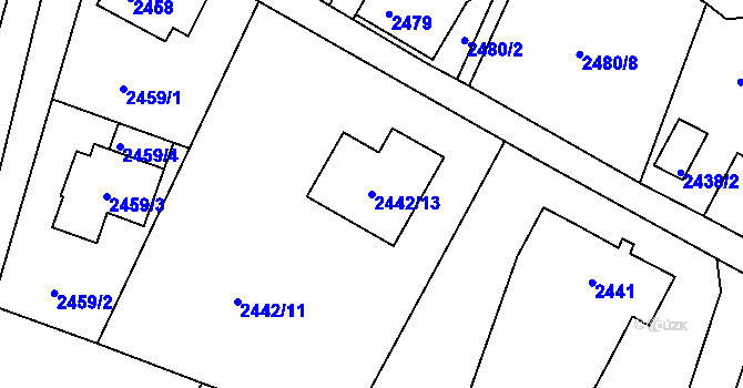 Parcela st. 2442/13 v KÚ Vratislavice nad Nisou, Katastrální mapa