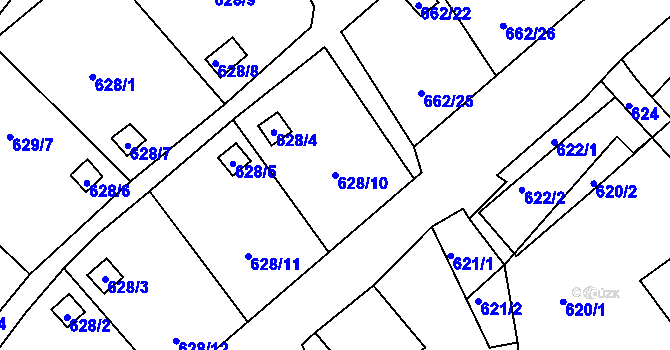 Parcela st. 628/10 v KÚ Vratislavice nad Nisou, Katastrální mapa