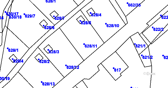 Parcela st. 628/11 v KÚ Vratislavice nad Nisou, Katastrální mapa