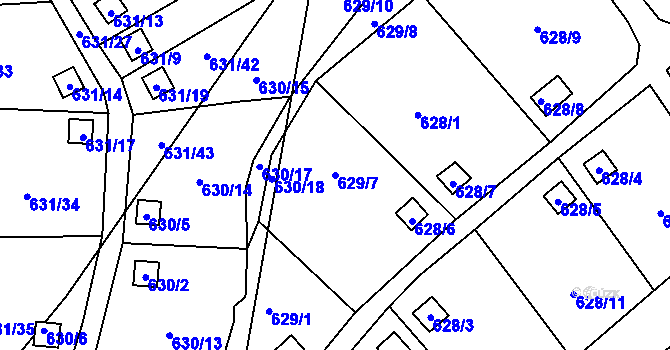 Parcela st. 629/7 v KÚ Vratislavice nad Nisou, Katastrální mapa