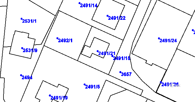 Parcela st. 2491/21 v KÚ Vratislavice nad Nisou, Katastrální mapa