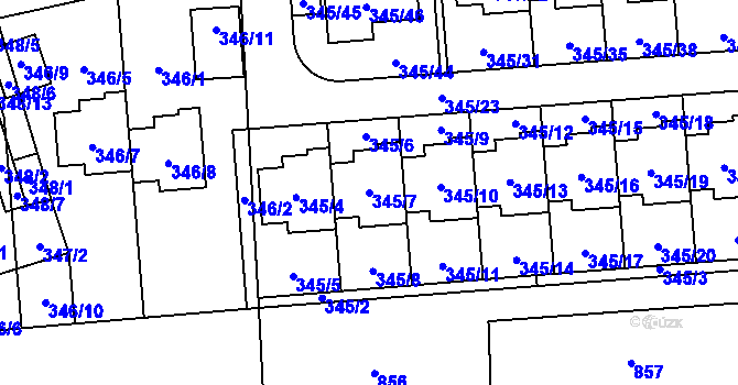Parcela st. 345/7 v KÚ Vratislavice nad Nisou, Katastrální mapa