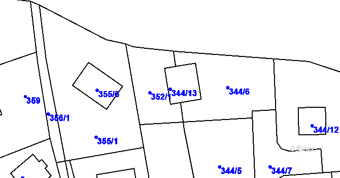 Parcela st. 344/13 v KÚ Vratislavice nad Nisou, Katastrální mapa