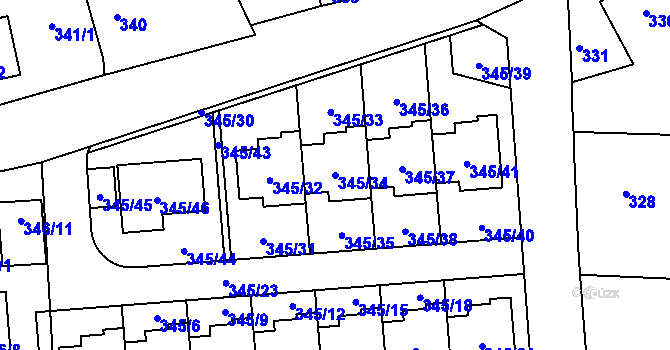 Parcela st. 345/34 v KÚ Vratislavice nad Nisou, Katastrální mapa