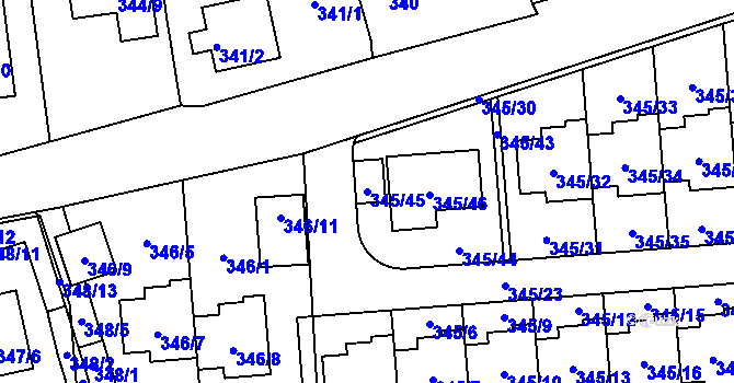 Parcela st. 345/45 v KÚ Vratislavice nad Nisou, Katastrální mapa