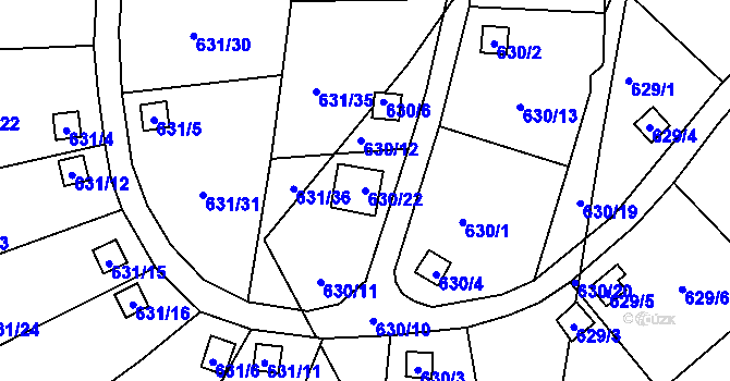Parcela st. 630/22 v KÚ Vratislavice nad Nisou, Katastrální mapa