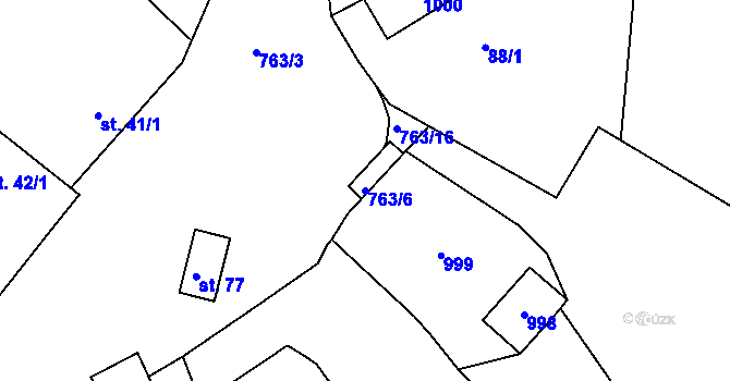 Parcela st. 763/6 v KÚ Vrátno, Katastrální mapa