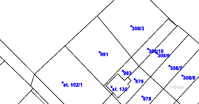 Parcela st. 991 v KÚ Vrátno, Katastrální mapa