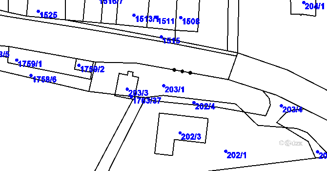 Parcela st. 203/1 v KÚ Hlinsko u Vráta, Katastrální mapa