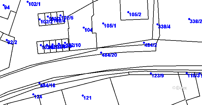 Parcela st. 484/20 v KÚ Vráto, Katastrální mapa