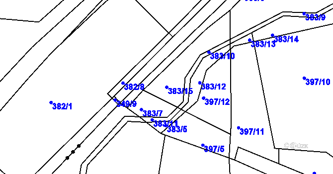 Parcela st. 383/15 v KÚ Vráto, Katastrální mapa