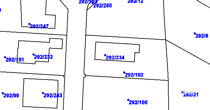 Parcela st. 292/234 v KÚ Vráto, Katastrální mapa
