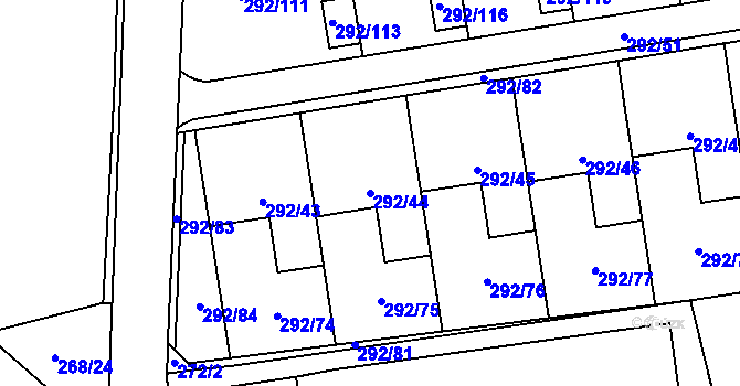 Parcela st. 292/44 v KÚ Vráto, Katastrální mapa