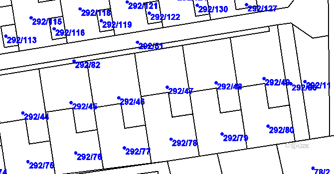 Parcela st. 292/47 v KÚ Vráto, Katastrální mapa
