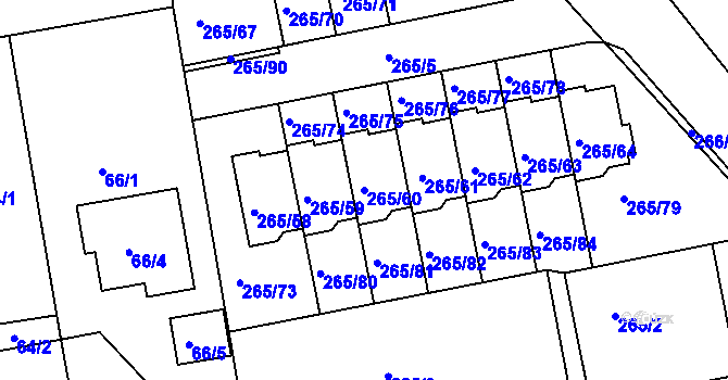 Parcela st. 265/60 v KÚ Vráto, Katastrální mapa