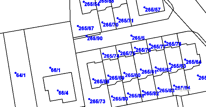 Parcela st. 265/74 v KÚ Vráto, Katastrální mapa