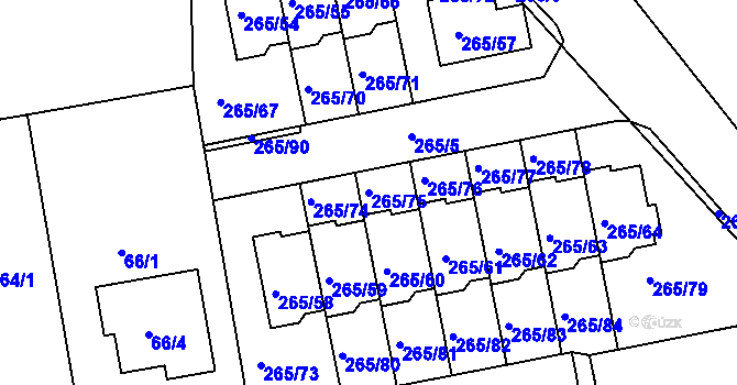 Parcela st. 265/75 v KÚ Vráto, Katastrální mapa