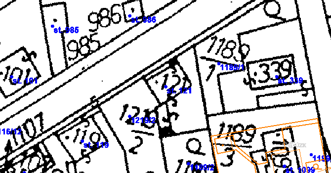 Parcela st. 121 v KÚ Vráž u Berouna, Katastrální mapa