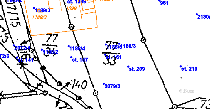 Parcela st. 161 v KÚ Vráž u Berouna, Katastrální mapa