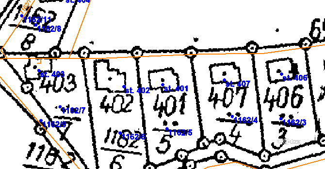 Parcela st. 401 v KÚ Vráž u Berouna, Katastrální mapa