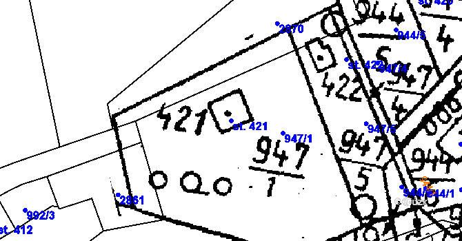 Parcela st. 421 v KÚ Vráž u Berouna, Katastrální mapa