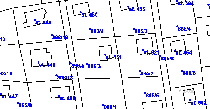 Parcela st. 451 v KÚ Vráž u Berouna, Katastrální mapa