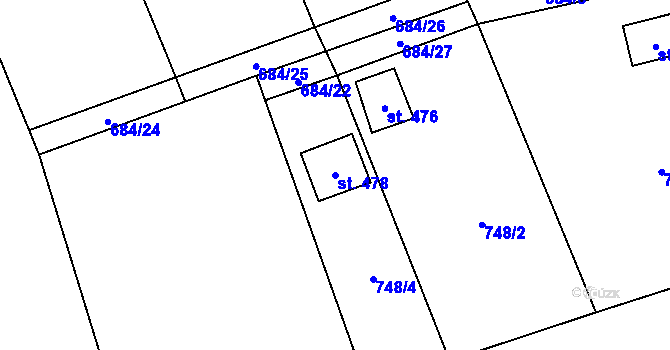 Parcela st. 478 v KÚ Vráž u Berouna, Katastrální mapa