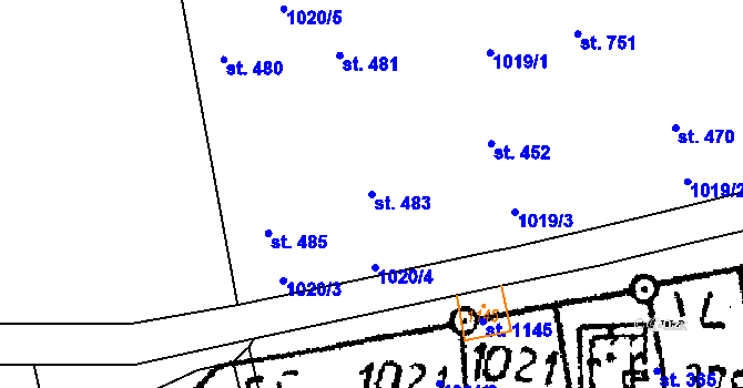 Parcela st. 483 v KÚ Vráž u Berouna, Katastrální mapa