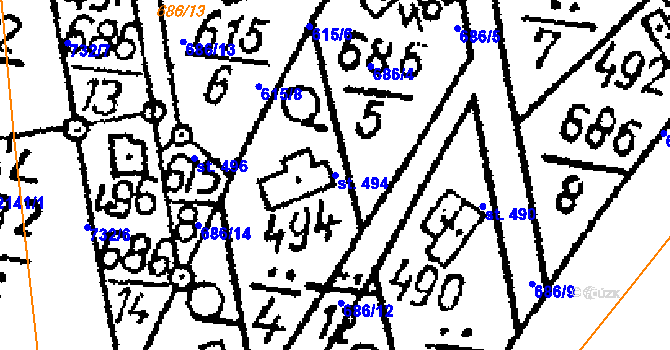 Parcela st. 494 v KÚ Vráž u Berouna, Katastrální mapa