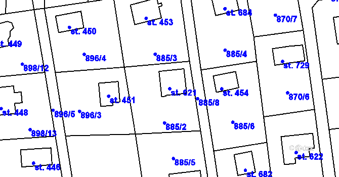 Parcela st. 621 v KÚ Vráž u Berouna, Katastrální mapa