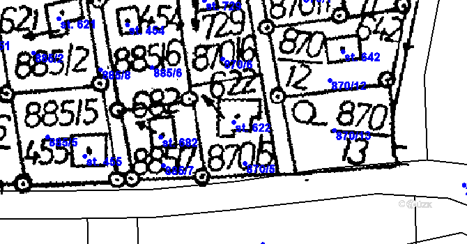 Parcela st. 622 v KÚ Vráž u Berouna, Katastrální mapa