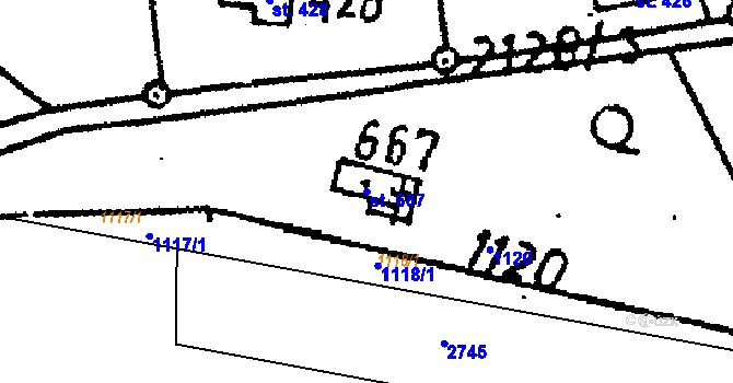 Parcela st. 667 v KÚ Vráž u Berouna, Katastrální mapa