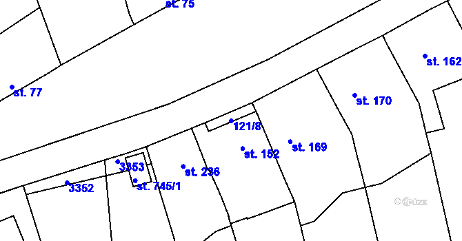 Parcela st. 121/8 v KÚ Vráž u Berouna, Katastrální mapa