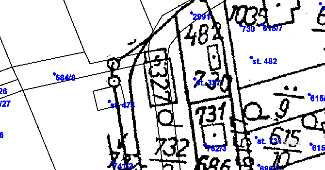 Parcela st. 732/4 v KÚ Vráž u Berouna, Katastrální mapa