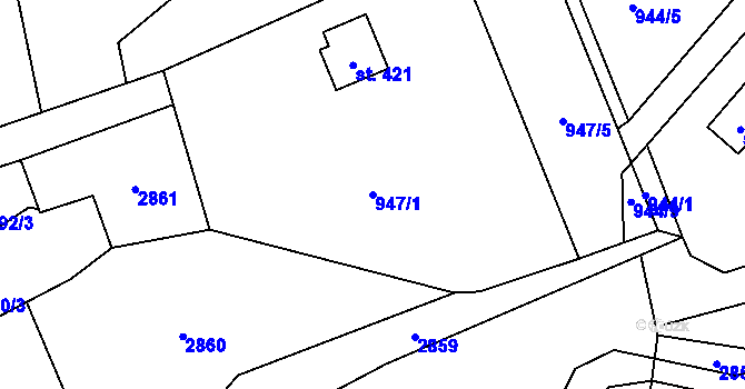 Parcela st. 947/1 v KÚ Vráž u Berouna, Katastrální mapa