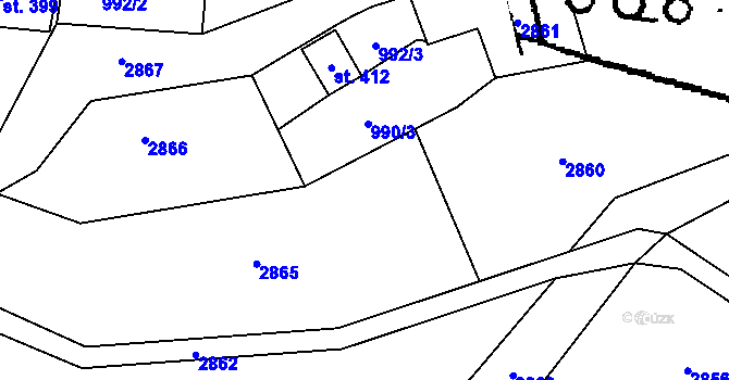 Parcela st. 990/1 v KÚ Vráž u Berouna, Katastrální mapa