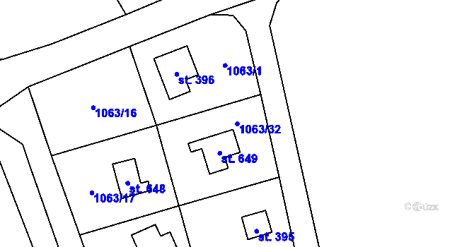 Parcela st. 1063/32 v KÚ Vráž u Berouna, Katastrální mapa