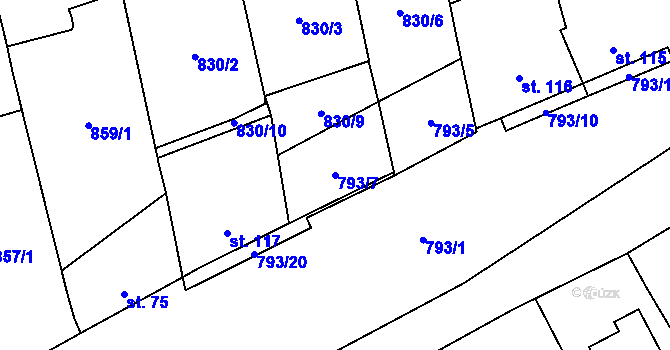 Parcela st. 793/7 v KÚ Vráž u Berouna, Katastrální mapa