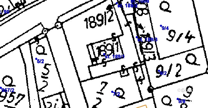 Parcela st. 189/1 v KÚ Vráž u Berouna, Katastrální mapa