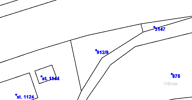 Parcela st. 912/9 v KÚ Vráž u Berouna, Katastrální mapa