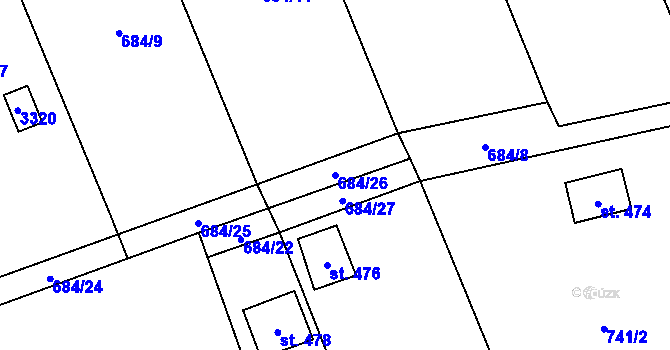 Parcela st. 684/26 v KÚ Vráž u Berouna, Katastrální mapa