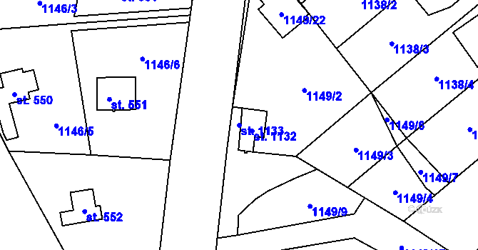 Parcela st. 1133 v KÚ Vráž u Berouna, Katastrální mapa