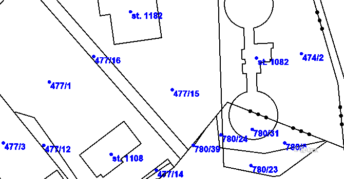 Parcela st. 477/15 v KÚ Vráž u Berouna, Katastrální mapa