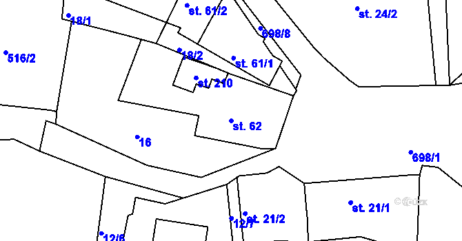 Parcela st. 62 v KÚ Vráž u Písku, Katastrální mapa