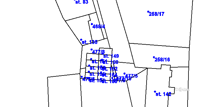 Parcela st. 149 v KÚ Vráž u Písku, Katastrální mapa